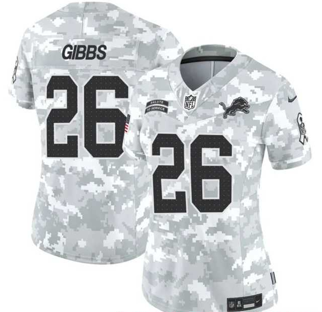 Women%27s Detroit Lions #26 Jahmyr Gibbs 2024 F.U.S.E Arctic Camo Salute To Service Limited Stitched Jersey Dzhi